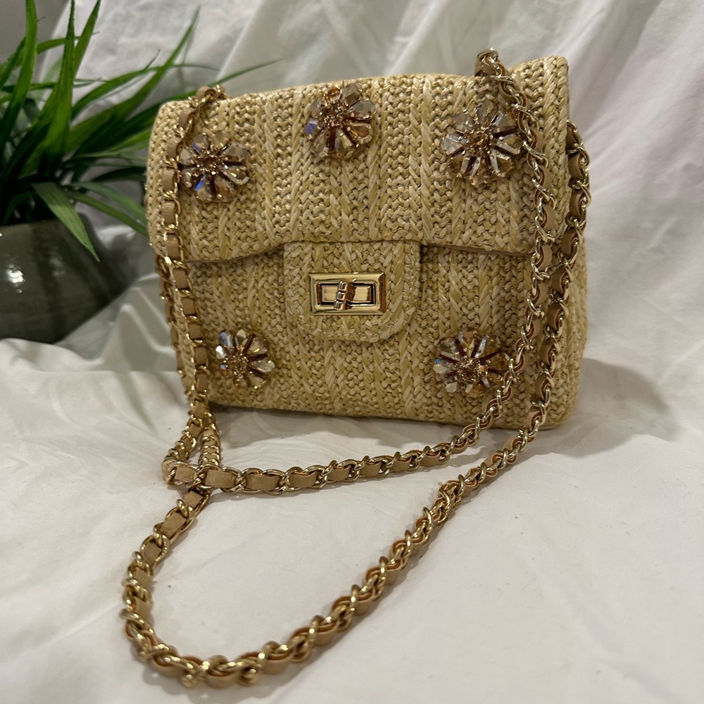 Stunning Crystal Straw Cross body Clutch Purse